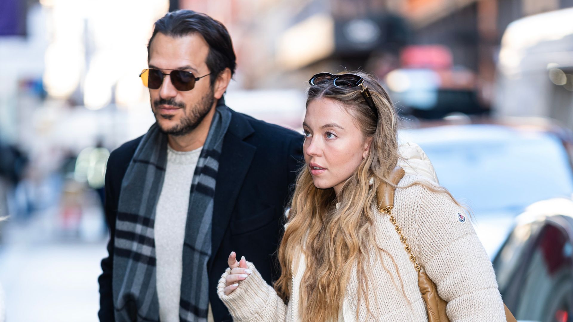 Sydney Sweeney and Jonathan Davino in SoHo on December 14, 2024 in New York City